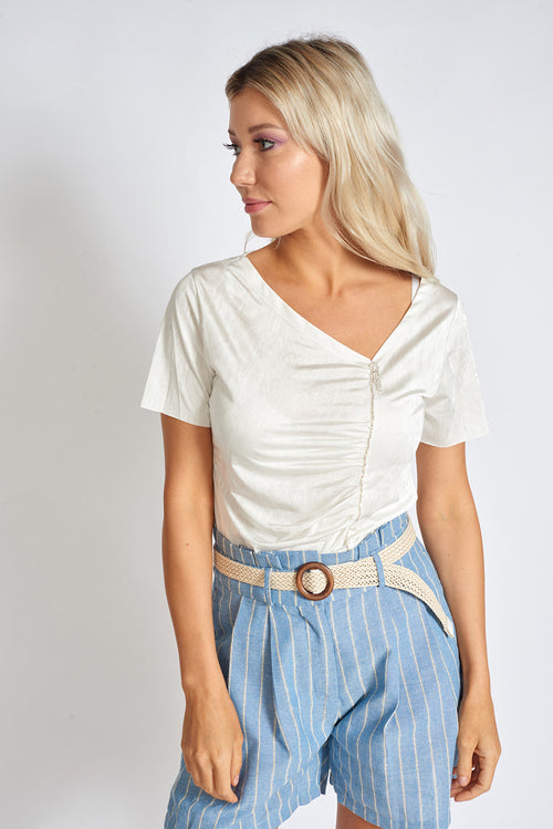 Sparkles Satin False Zipper Top
